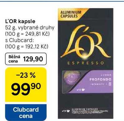 L'OR kapsle, 52 g. vybrané druhy