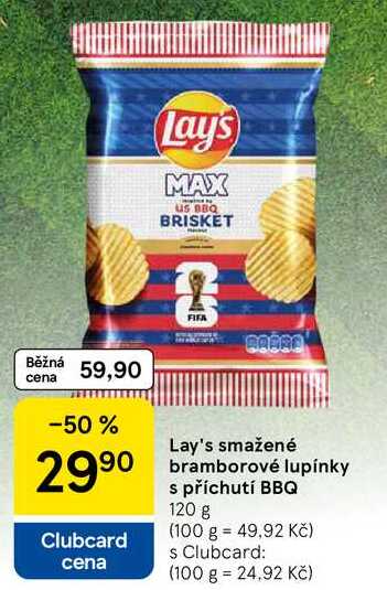 Lay's smažené bramborové lupínky s příchutí BBQ, 120 g