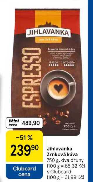 Jihlavanka Zrnková káva, 750 g 