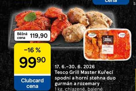 Tesco Grill Master Kuřecí spodní a horní stehna duo gurmán a rozemary, 1 kg, chlazené, balené