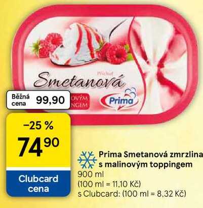 Prima Smetanová zmrzlina s malinovým toppingem, 900 ml  