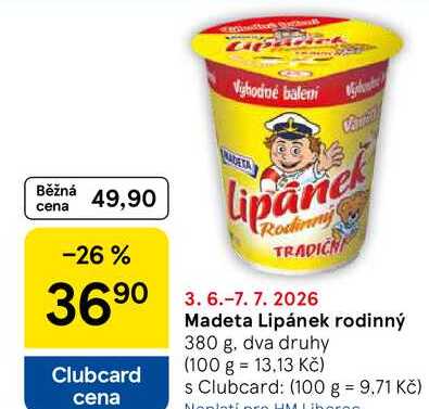 Madeta Lipánek rodinný, 380 g, dva druhy 