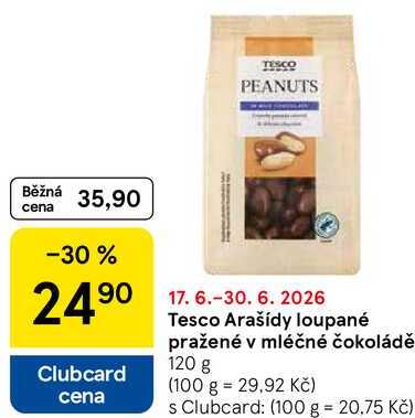Tesco Arašídy loupané pražené v mléčné čokoládě, 120 g
