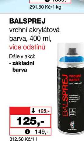 Kč/1 kg BALSPREJ vrchní akrylátová barva, 400 ml