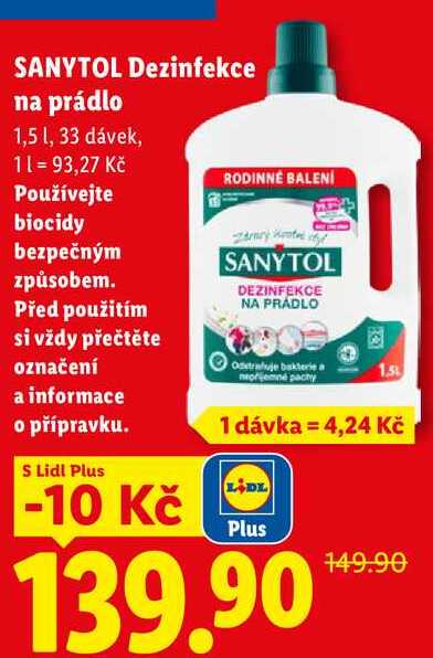 SANYTOL Dezinfekce na prádlo, 1,5 l