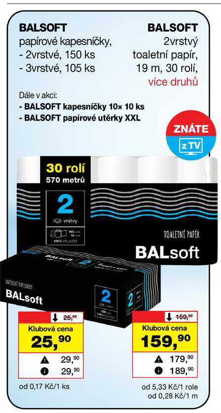 BALSOFT papírové kapesníčky, - 2vrstvé, 150 ks 
