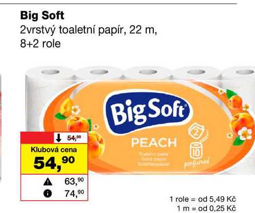 Big Soft 2vrstvý toaletní papír, 22 m, 8+2 role 