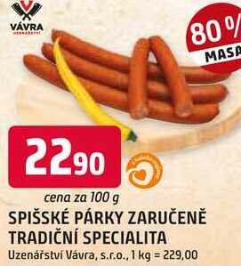 SPIŠSKÉ PÁRKY ZARUČENĚ TRADIČNÍ SPECIALITA 100g