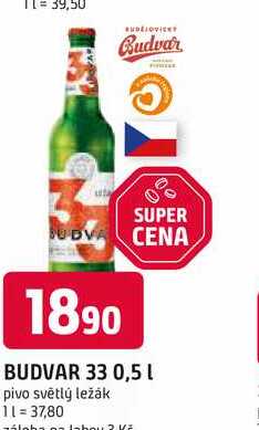BUDVAR 33 0,5 L pivo světlý ležák