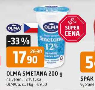 OLMA SMETANA 200 g na vaření, 12% tuku