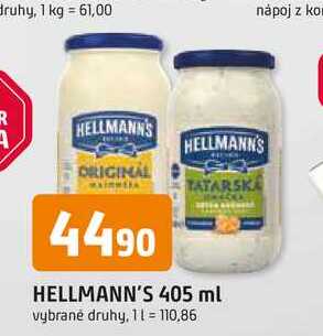 Hellmann's tatarská omáčka, majonéza 405ml, vybrané druhy