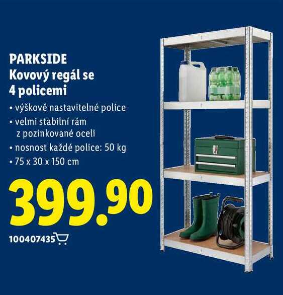 PARKSIDE Kovový regál se 4 policemi 