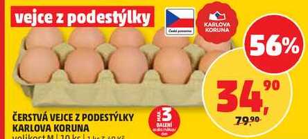 ČERSTVÁ VEJCE Z PODESTÝLKY KARLOVA KORUNA volikost M, 10 ks
