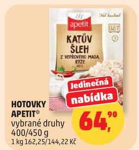 HOTOVKY APETIT vybrané druhy, 400/450 g