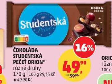 ČOKOLÁDA STUDENTSKÁ PEČEŤ ORION různé druhy, 170 g 