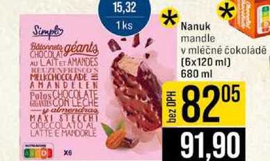 Nanuk mandle v mléčné čokoládě 6x120 ml 680 ml