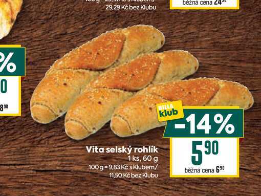 Vita selský rohlík 1ks, 60 g