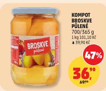 KOMPOT BROSKVE PŮLENÉ, 700/365 g 