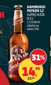 GAMBRINUS PATRON 12 světlý ležák, 0,5 l