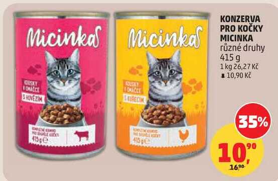 KONZERVA PRO KOČKY MICINKA různé druhy, 415 g