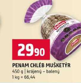 PENAM CHLÉB MUŠKETÝR 450 g krájený balený