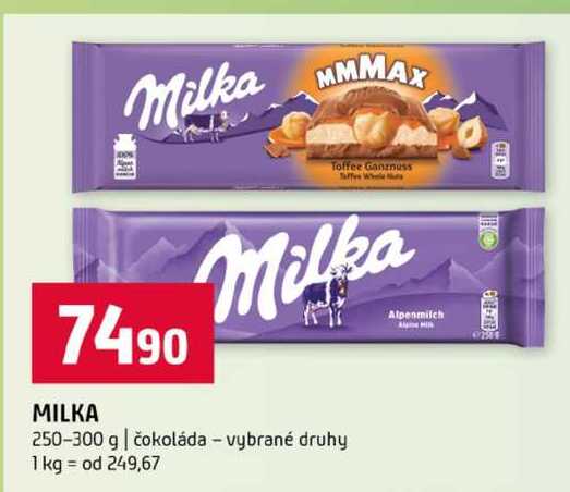 MILKA 250-300 g čokoláda vybrané druhy