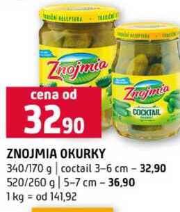 ZNOJMIA OKURKY 340/170 g coctail 3-6 cm 520/260 g 5-7 cm 