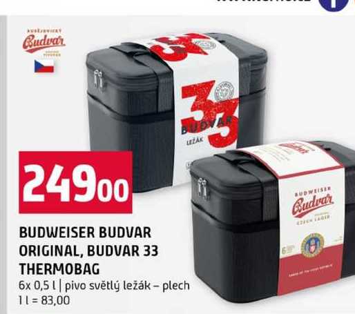 BUDWEISER BUDVAR ORIGINAL, BUDVAR 33 THERMOBAG 6x 0,5l pivo světlý ležák plech 