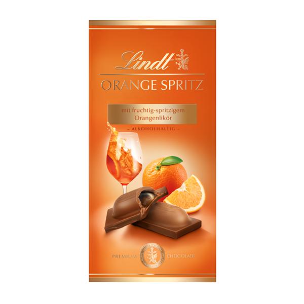 Lindt Orange Spritz jemná čokoláda s osvěžující náplní z pomerančového likéru