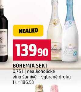 BOHEMIA SEKT 0,75l nealkoholické víno šumivé vybrané druhy 