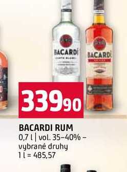 BACARDI RUM 0,7l vol. 35-40% vybrané druhy