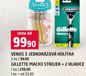VENUS 3 JEDNORÁZOVÁ HOLÍTKA 3 ks GILLETTE MACH3 STROJEK +2 HLAVICE 1 ks