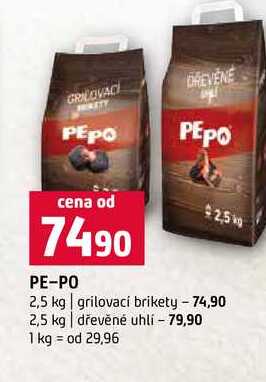 PE-PO 2,5 kg grilovací brikety 2,5 kg dřevěné uhlí