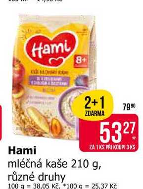 Hami mléčná kaše 210 g, různé druhy 