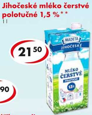 Jihočeské mléko čerstvé polotučné 1,5 %, 1 l