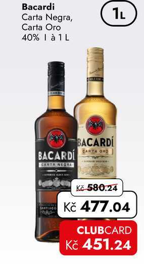 Bacardi Carta Negra, Carta Oro 40% 1L  