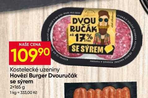 Kostelecké uzeniny Hovězí Burger Dvouručák se sýrem 2×165 g 