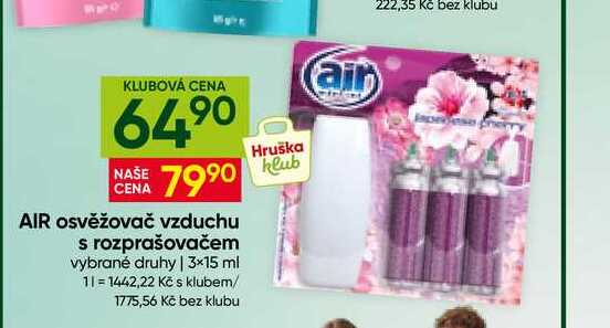 AIR osvěžovač vzduchu s rozprašovačem vybrané druhy 3×15 ml 