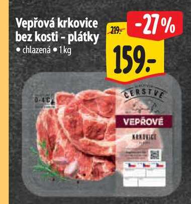 Vepřová krkovice bez kosti - plátky 1 kg