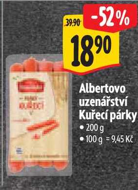 Albertovo uzenářství Kuřecí párky, 200 g 