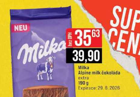 Milka Alpine milk čokoláda extra 190 g