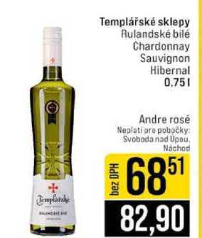 Templářské sklepy Rulandské bílé Chardonnay Sauvignon Hibernal 0,75l