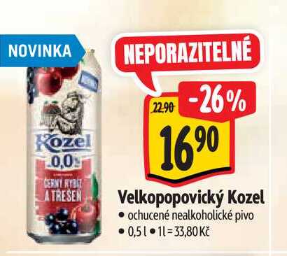  Velkopopovický Kozel ochucené nealkoholické pivo 0,5 l