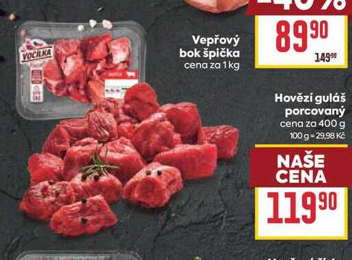 Hovězí guláš porcovaný cena za 400 g