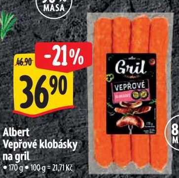 Albert Vepřové klobásky na gril, 170 g