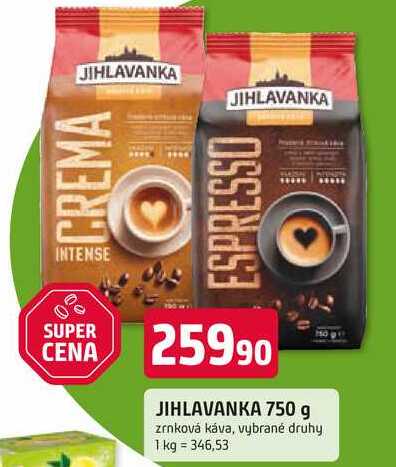 JIHLAVANKA 750 g zrnková káva, vybrané druhy 