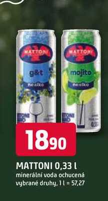 MATTONI 0,33 L minerální voda ochucená vybrané druhy