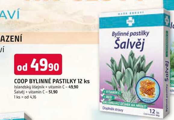 COOP BYLINNÉ PASTILKY 12 ks Islandský lišejnik + vitamin C 