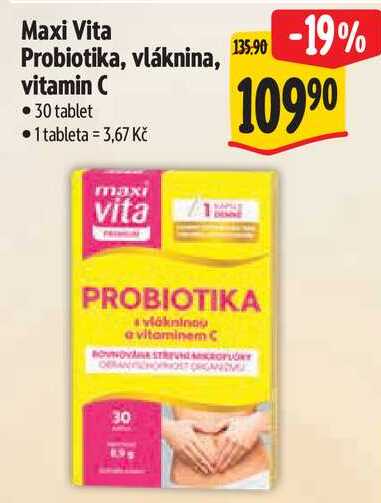 Maxi Vita Probiotika, vláknina, vitamin C, 30 tablet  