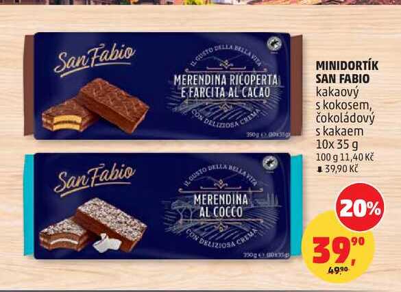 MINIDORTÍK SAN FABIO kakaový s kokosem, čokoládový s kakaem 10x 35g